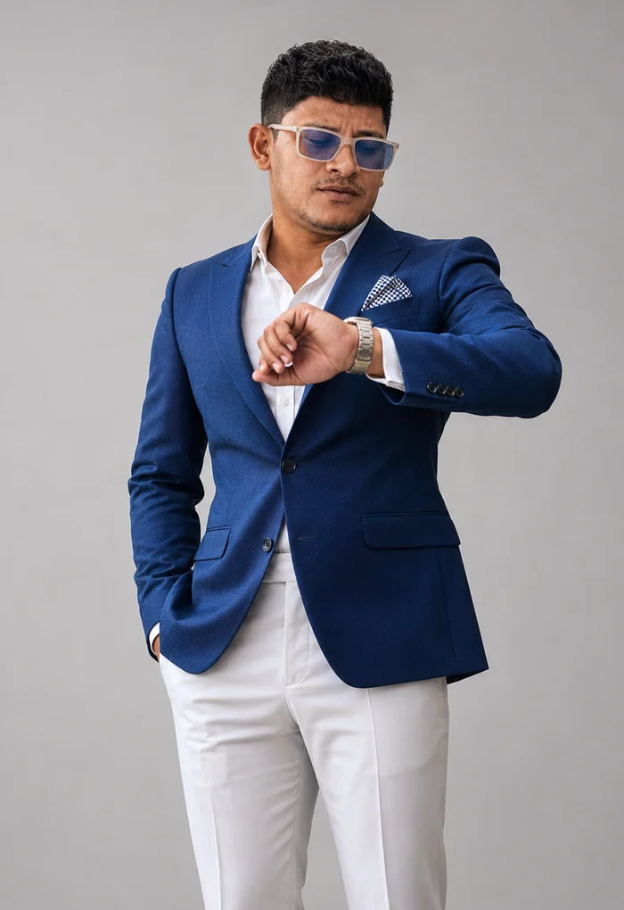 Shaheed Gqokoma wearing a blue suit.
